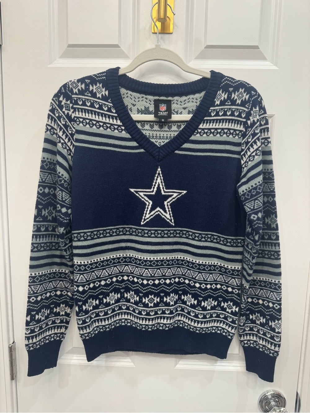 Dallas Cowboys Navy V-Neck Fair Isle Sweater - Official Team Apparel
